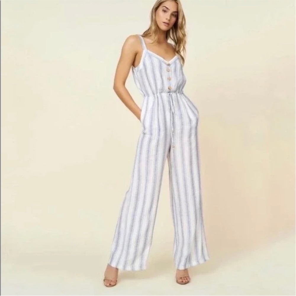 Hutch Lina White and Blue Striped Jumpsuit, size Large NWT